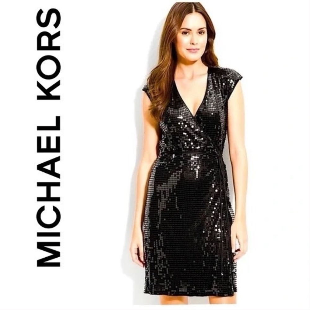 Michael Kors Black Sequin Wrap Dress